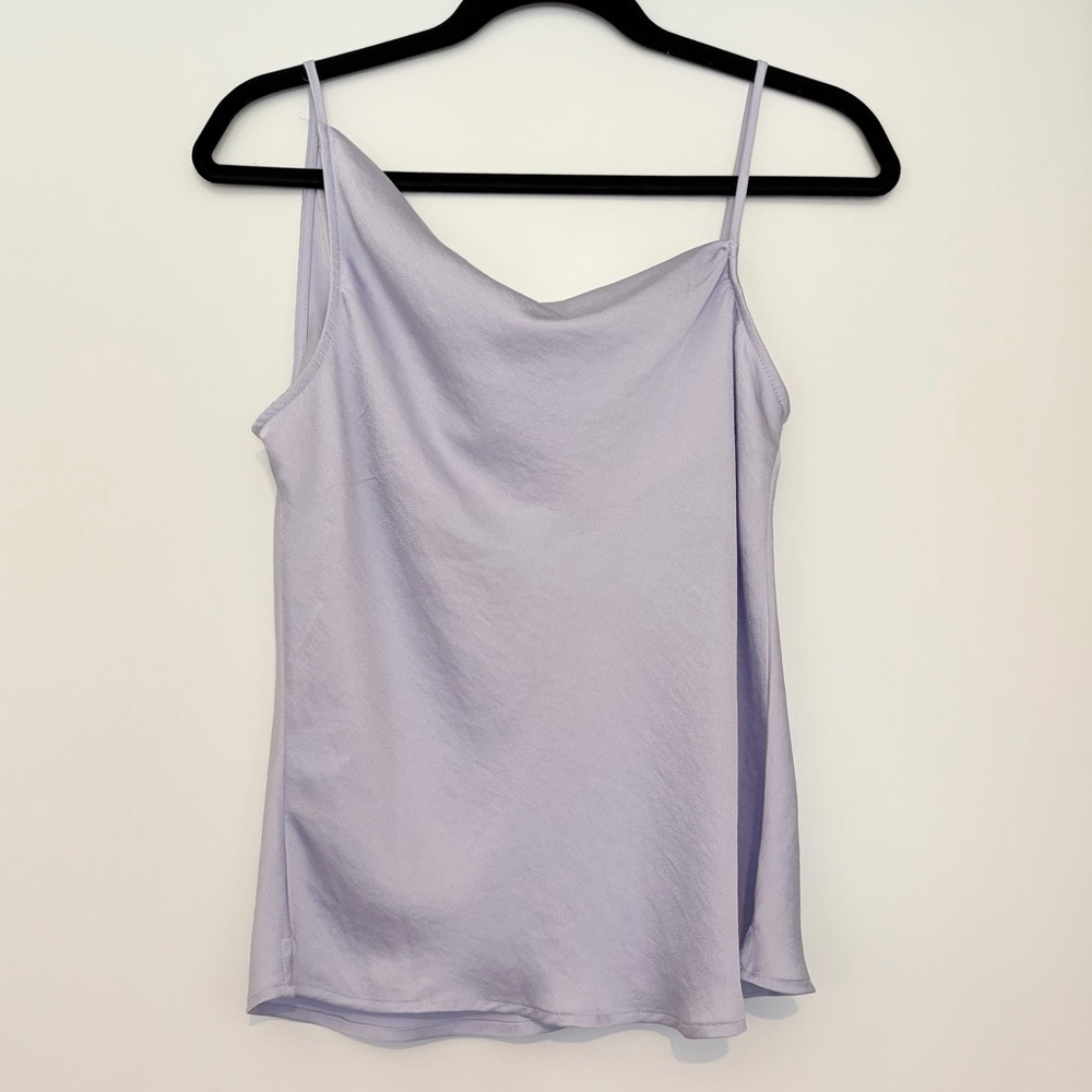 Open Edit Satin Asymmetric Tank Top Lavender, Size Small - Picture 3 of 4